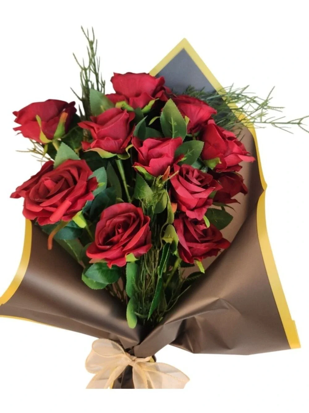 Dozen Dark Red Artificial Roses Bouquet Valentines Day Gift for Wife Romantic We